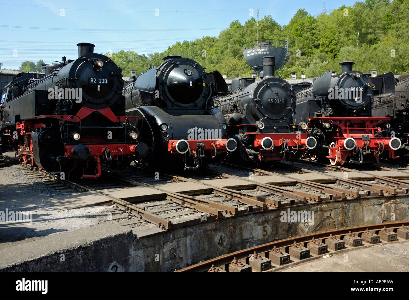 Dampflokomotiven auf das Eisenbahnmuseum in Bochum, Deutschland. Stockfoto