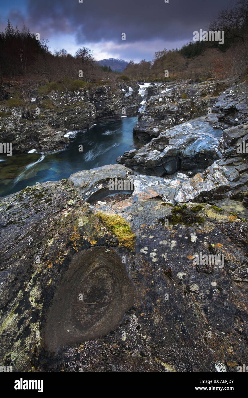 Wasser geschnitzt Schlucht am Glen Orchy, Highland, Schottland Stockfoto