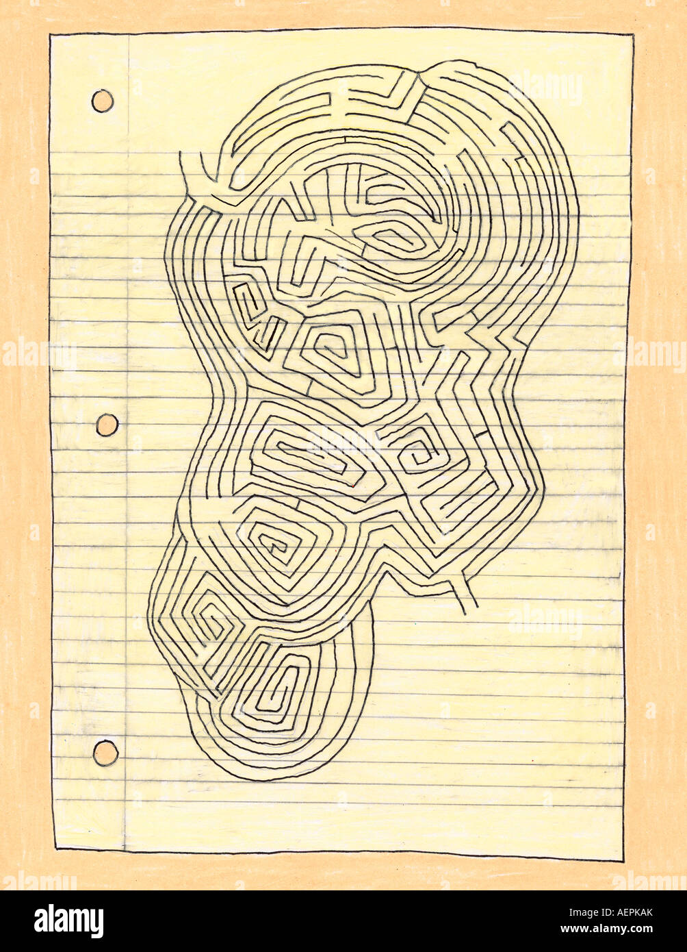 Illustration des Labyrinth zeichnen auf Papier notebook Stockfoto