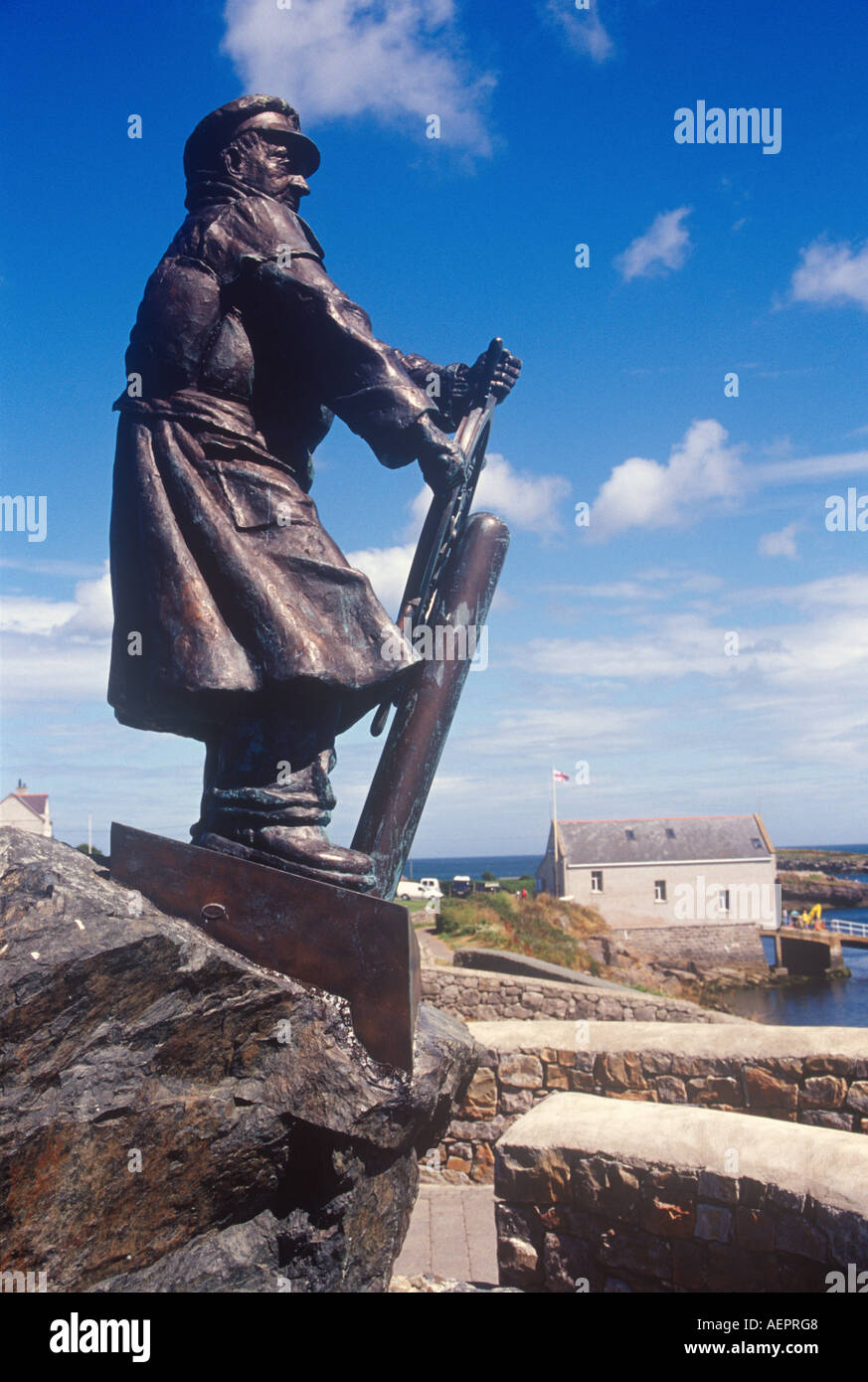 Statue von Rettungsboot Held Richard Evans Moelfre Anglesey North West Wales Stockfoto