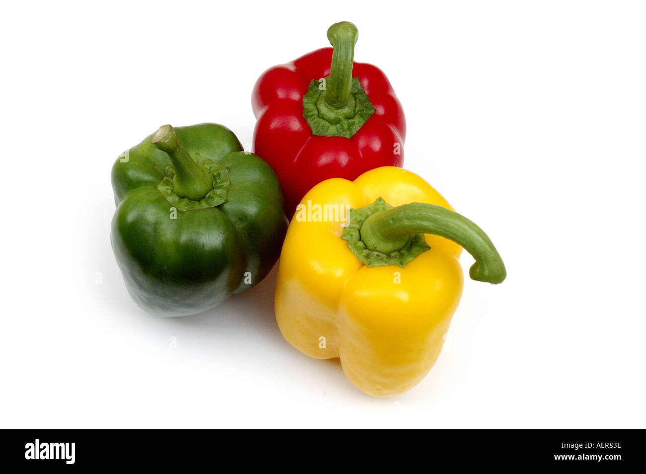 3 verschiedene farbige Paprika Stockfoto