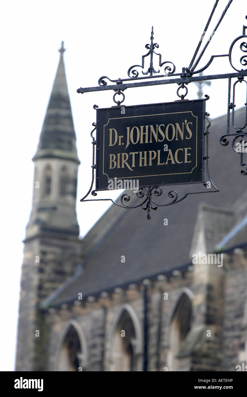 Melden Sie außen Dr Johnson Geburtshaus in Lichfield, Staffordshire Stockfoto
