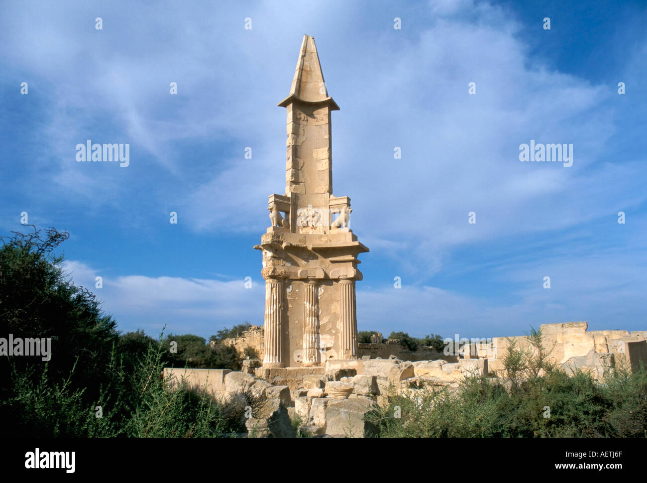 Die punischen Mausoleum aus 2. Jahrhundert v. Chr. römische Stadt von Sabratha UNESCO World Heritage Website Libyen Nordafrika Afrika dating Stockfoto