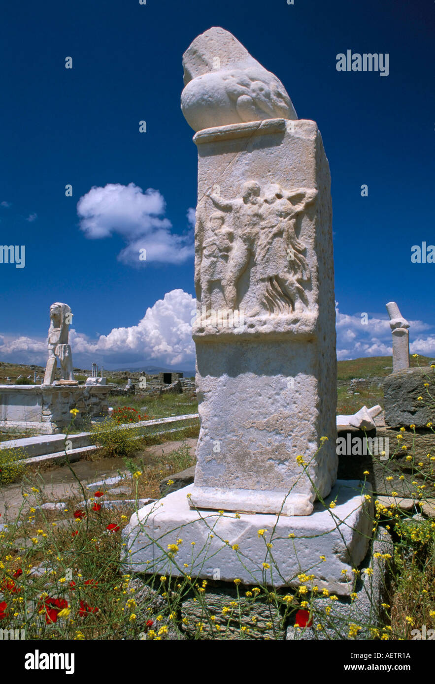 Phallischen Denkmal am Haus von diesem archäologischen Stätte von Delos UNESCO World Heritage Site Kykladen Inseln Griechenland Mediterran Stockfoto