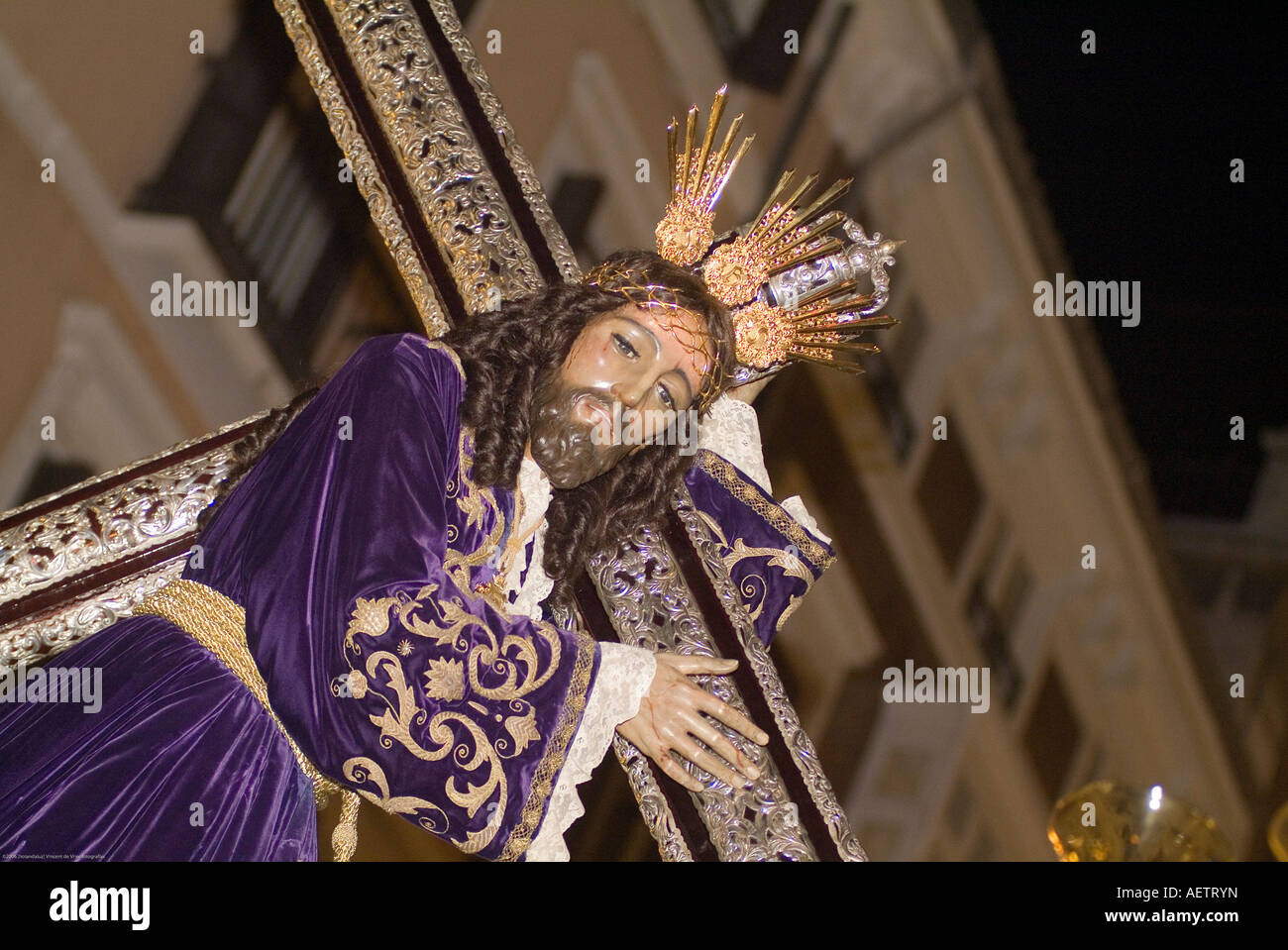 Jesus 'El Rico"(Reich) während der Karwoche (Semana Santa) in Malaga, Andalusien, Spanien Stockfoto