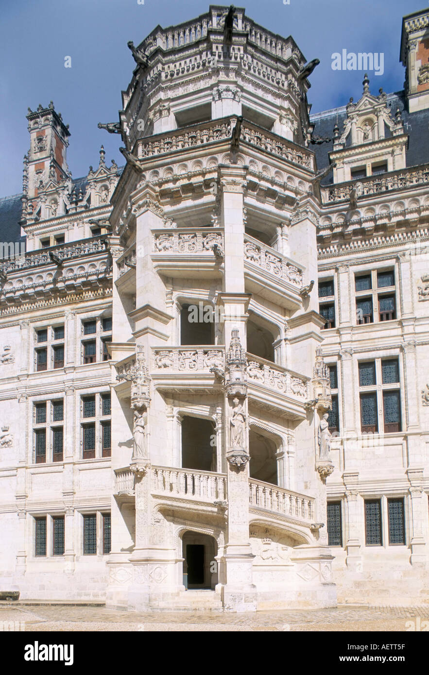 Francois 1er Francis 1. Treppe Schloss von Blois Pays de Loire Loiretal Frankreich Europa Stockfoto