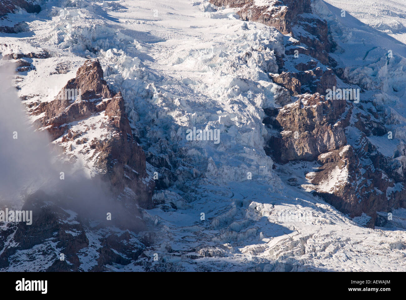 Detail der Nisqually Gletscher am Mount Rainier vom Gletscher Vista Mount Rainier Nationalpark Washington Stockfoto