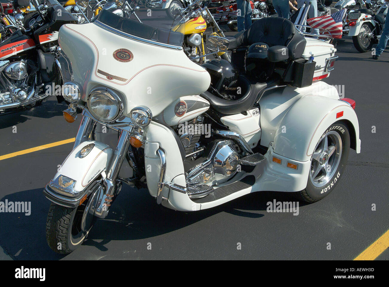 Eine weiße Harley Davidson drei-Rad-Motorrad Stockfoto