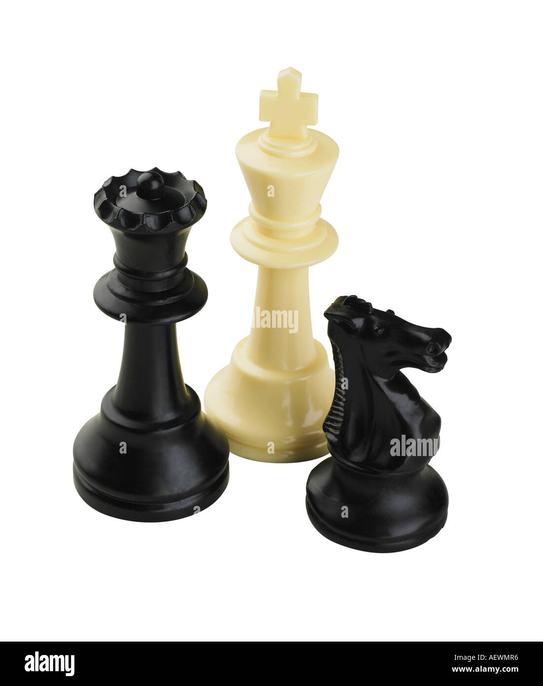 Nahaufnahme von drei Schachfiguren Stockfoto