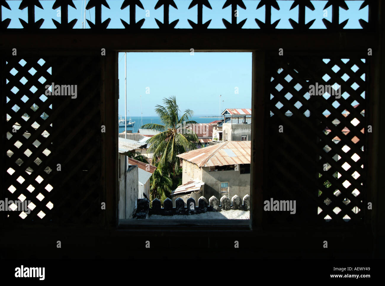 Blick auf die Ansicht von Stonetown aus Tippu Tipp Zuhause auf der Insel Sansibar. Afrika Stockfoto