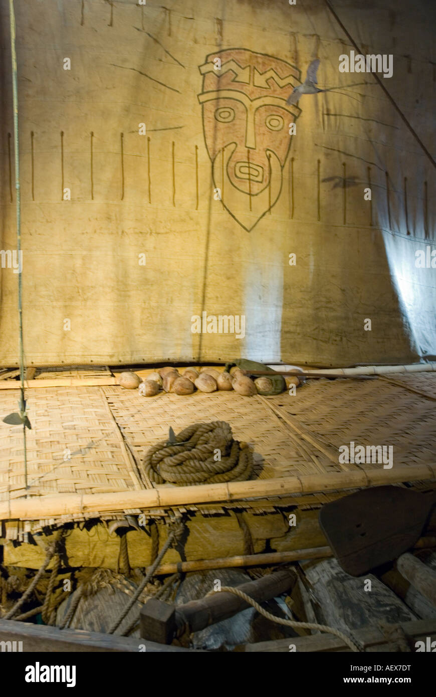 Das original Kon-Tike Balsa Holz Floß von Thor Heyerdahl verwendet Stockfoto Das original Kon-Tike Balsa Holz Floß von Thor Heyerdahl verwendet Stockfoto
