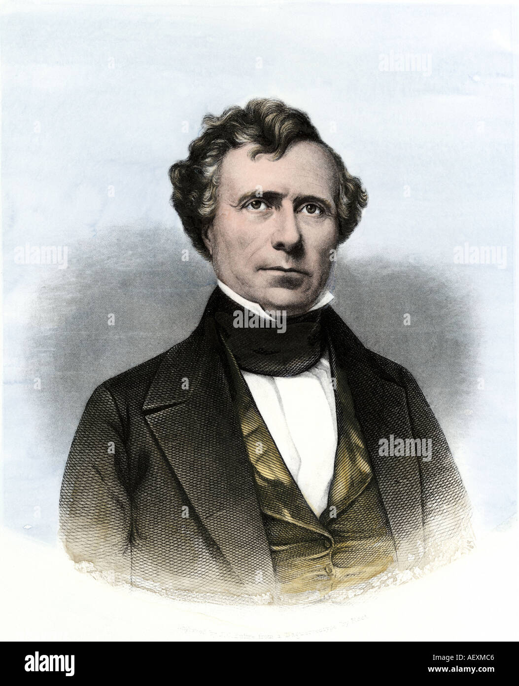 Franklin Pierce Präsident der Vereinigten Staaten. Handcolorierte Stahlstich Stockfoto