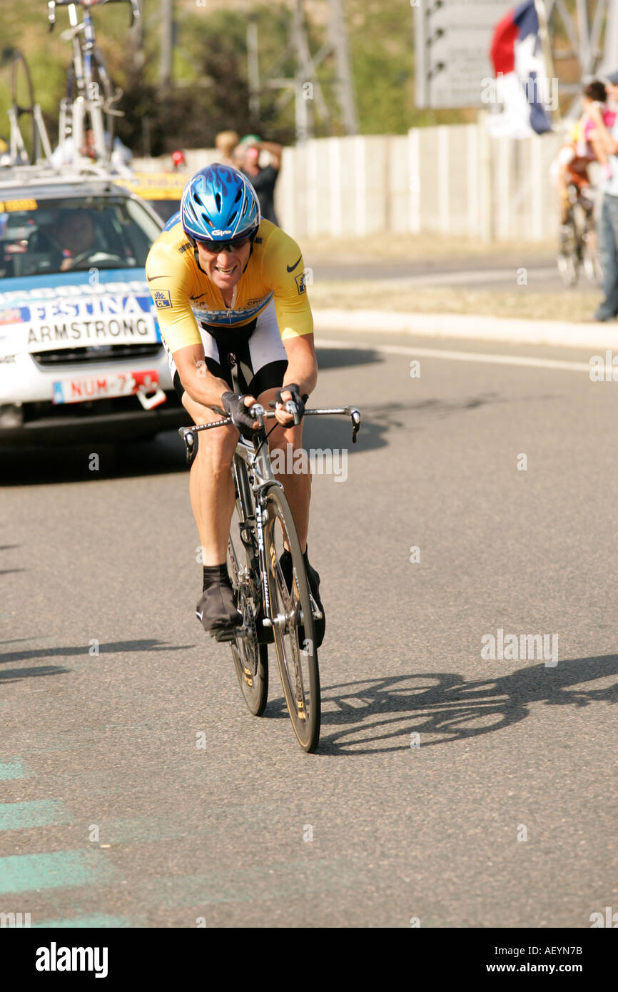 Lance Armstrong in seine letzte Tour de Frankreichund das letzte Zeitfahren von Tdf 2005 Stockfoto