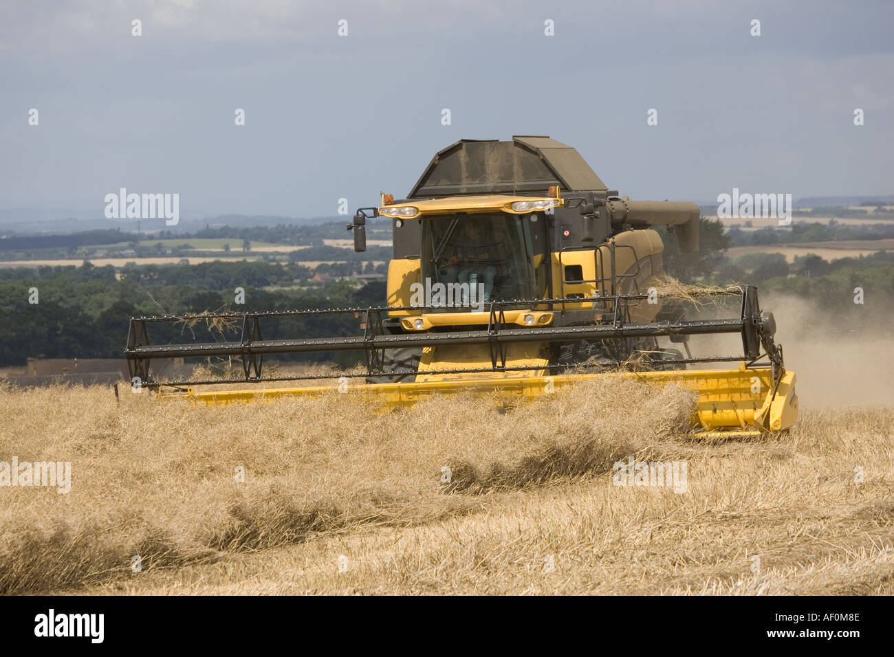 Kombinieren Sie Ernte in das Dorf von Stanton Cotswolds UK Stockfoto