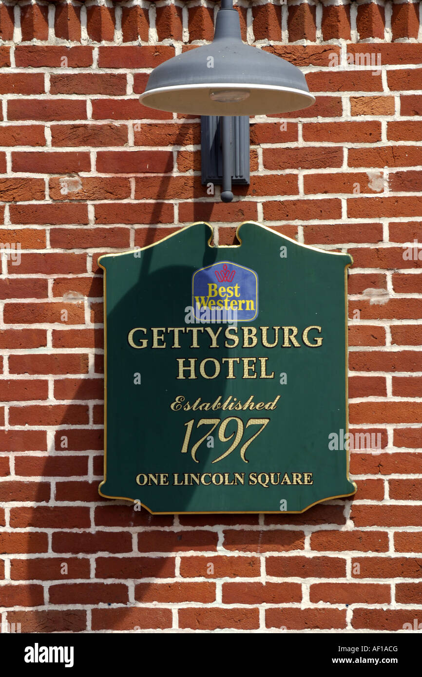 Central Hotel Schild in Gettysburg, Pennsylvania PA Stockfoto