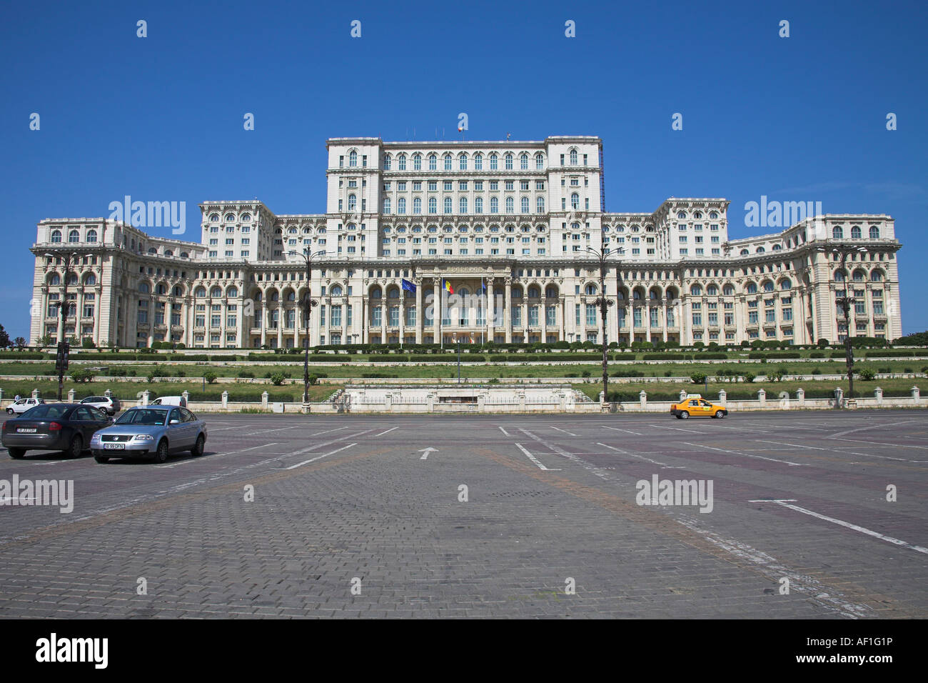 Palast des Parlaments, auch bekannt als Volkspalast, Casa Poporului, Bukarest, Rumänien Stockfoto