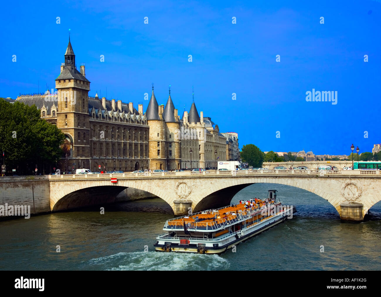 Blick auf Fluss Seine Paris. Stockfoto