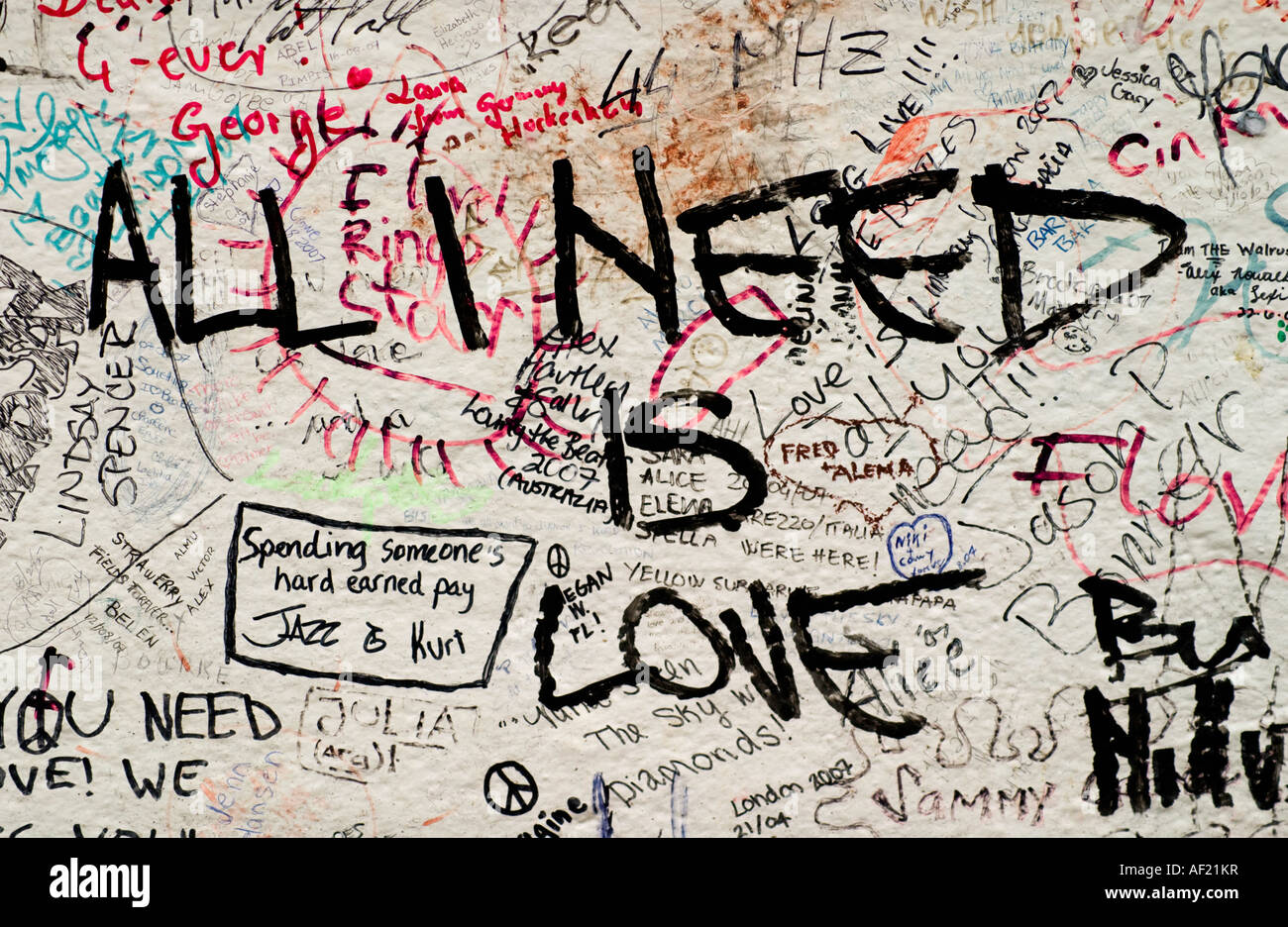 Graffiti am Abbey Road Studios in London. Stockfoto