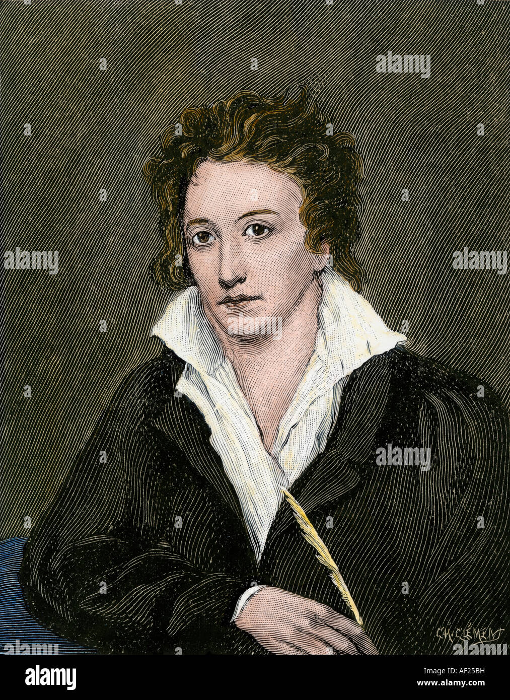 Percy Bysshe Shelley. Hand - farbige Holzschnitt Stockfoto