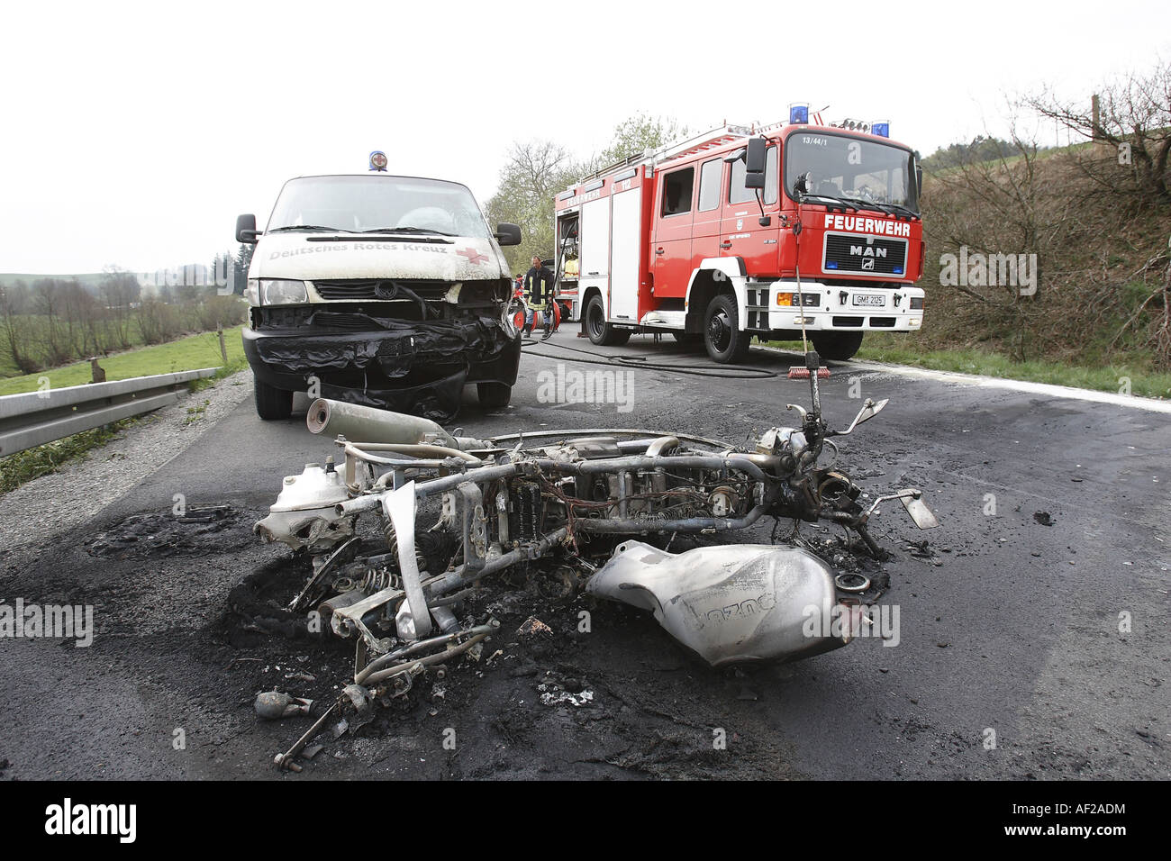 Motorradunfall, Deutschland Stockfoto