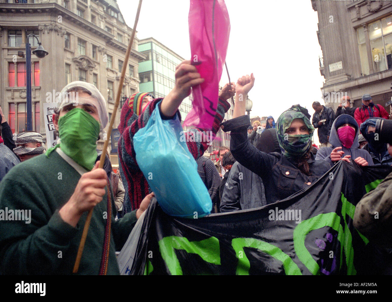 Mayday-2001 als Menschen waren in Oxford Circus von Polizei trieben und viele Stunden lang festgehalten. Stockfoto
