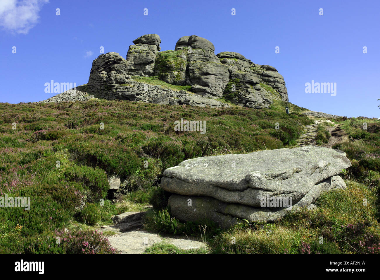 Die O' Tippen Sie oben auf dem Berg Bennachie in der Nähe von Inverurie, Aberdeenshire, Schottland, UK, zeigt den Granit-Stecker Stockfoto