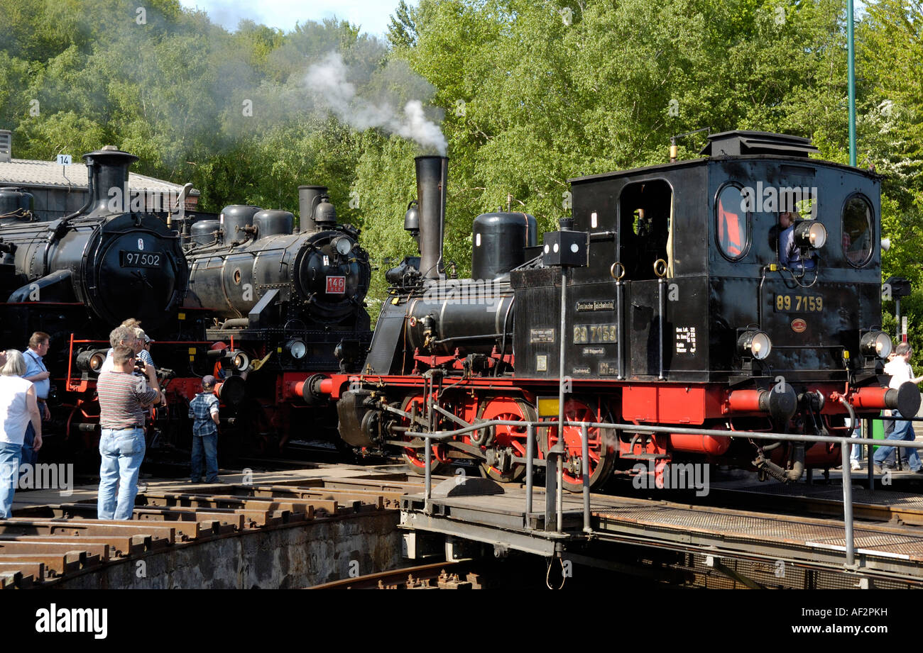 Auf der Drehscheibe im Eisenbahnmuseum Bochum, Deutschland. Stockfoto