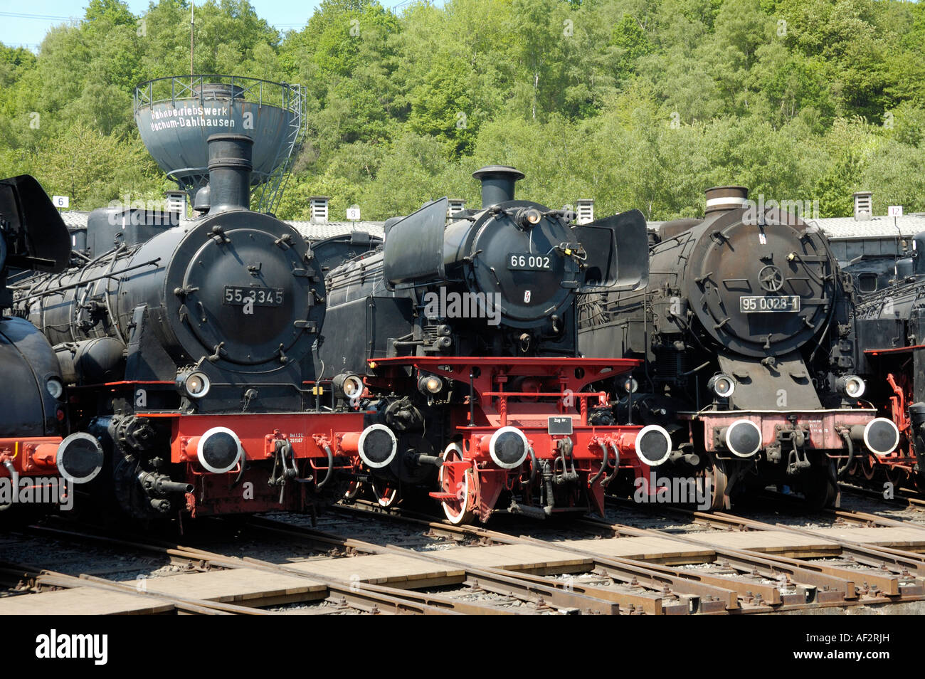 Dampflokomotiven auf das Eisenbahnmuseum in Bochum, Deutschland. Stockfoto