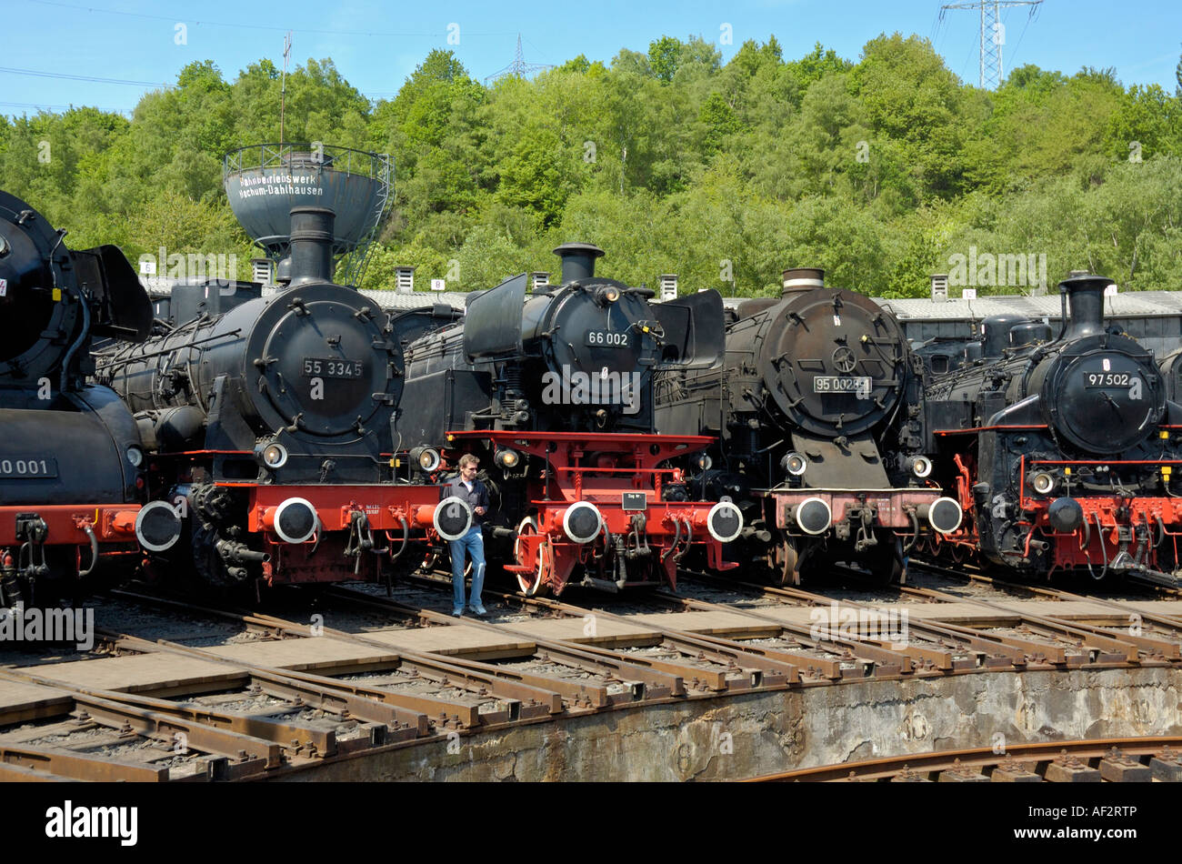 Dampflokomotiven auf das Eisenbahnmuseum in Bochum, Deutschland. Stockfoto