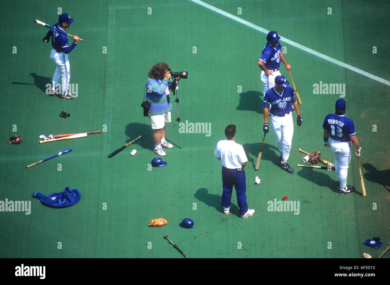Sport-Fotograf mit Blue Jays Teammitglieder in Toronto Skydome Baseball Ground Stockfoto