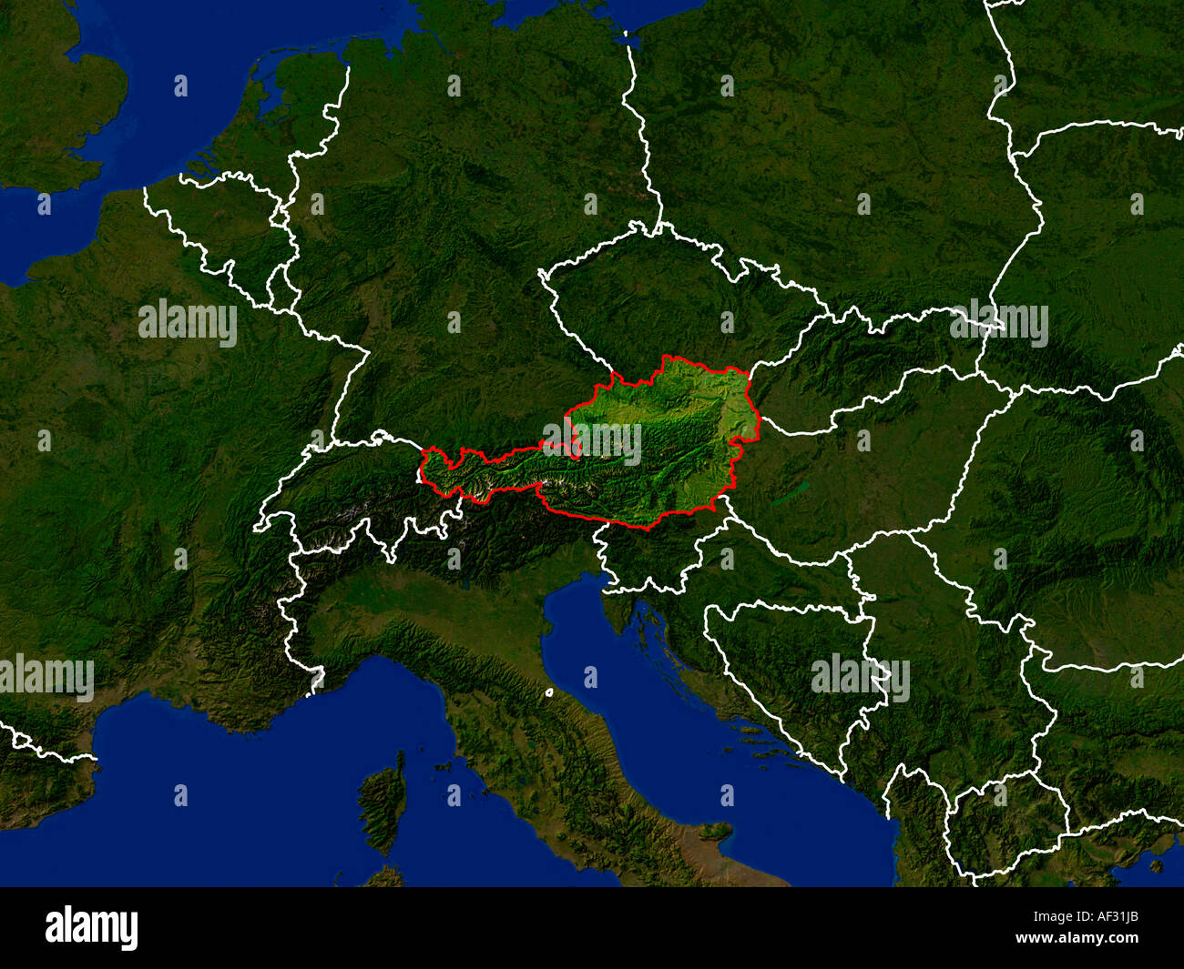Hervorgehobene Satellitenbild von Österreich Stockfoto