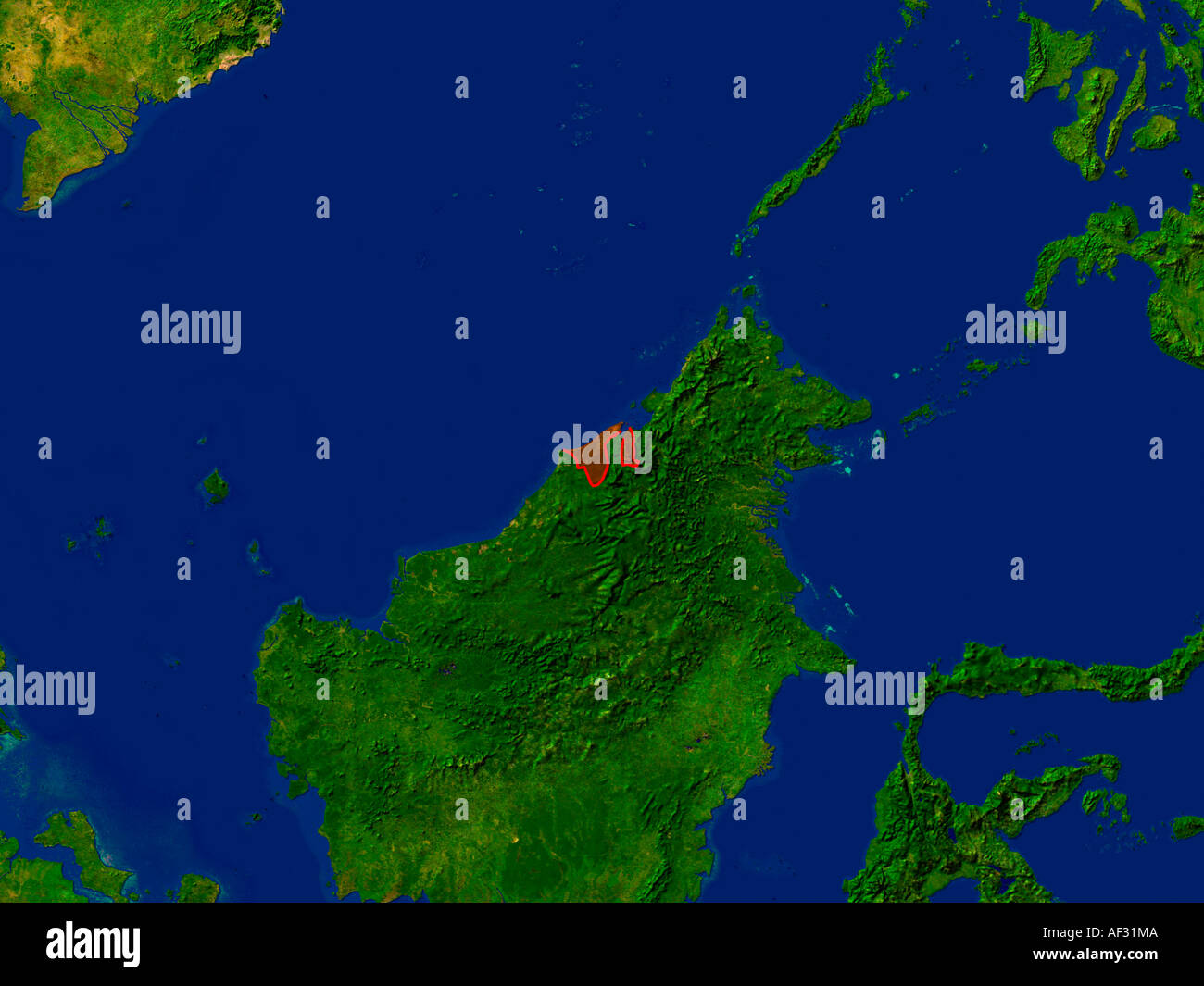 Hervorgehobene Satellitenbild von Brunei Stockfoto