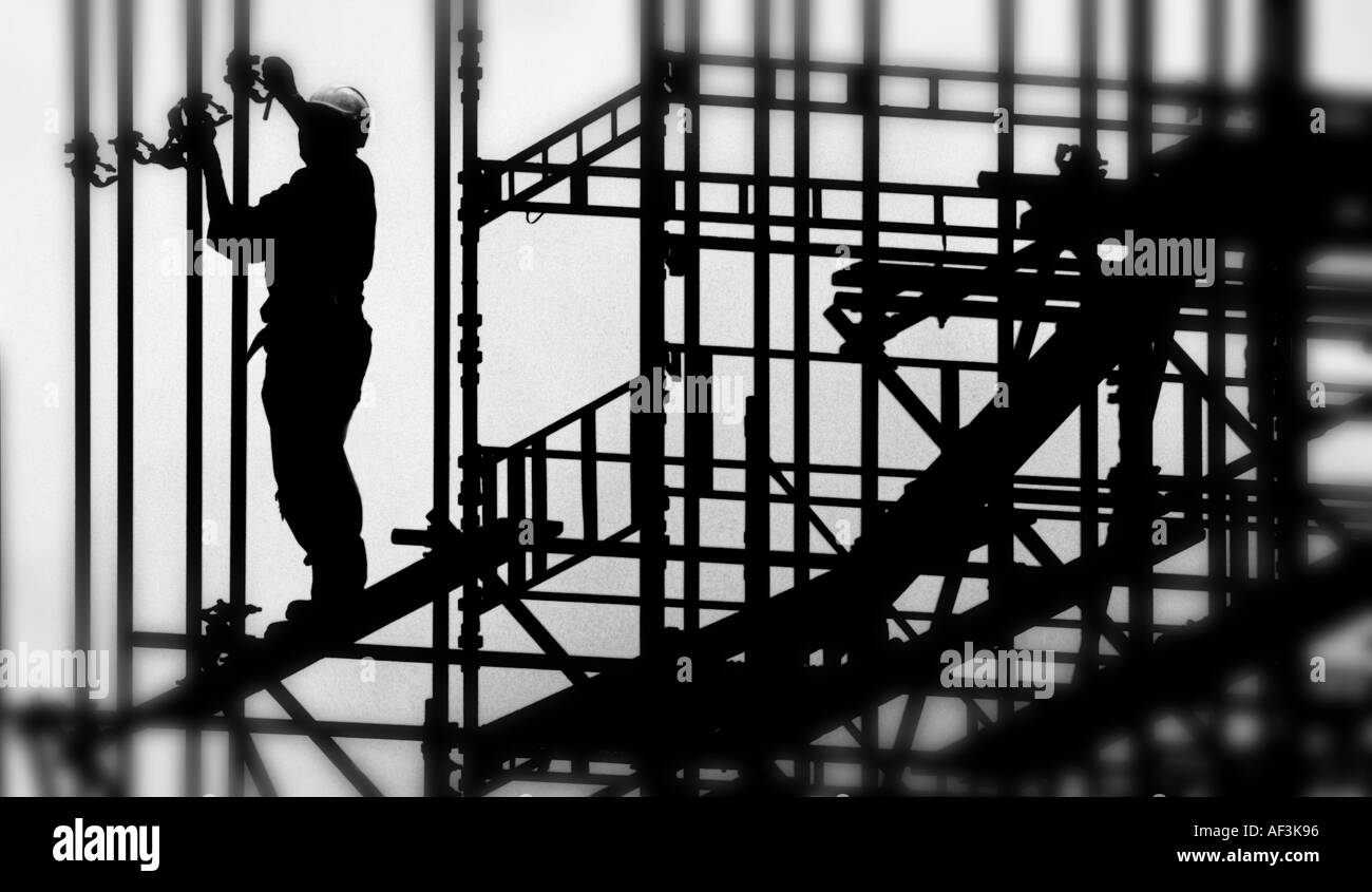 Gerüstbauer bei der Arbeit Stockfoto