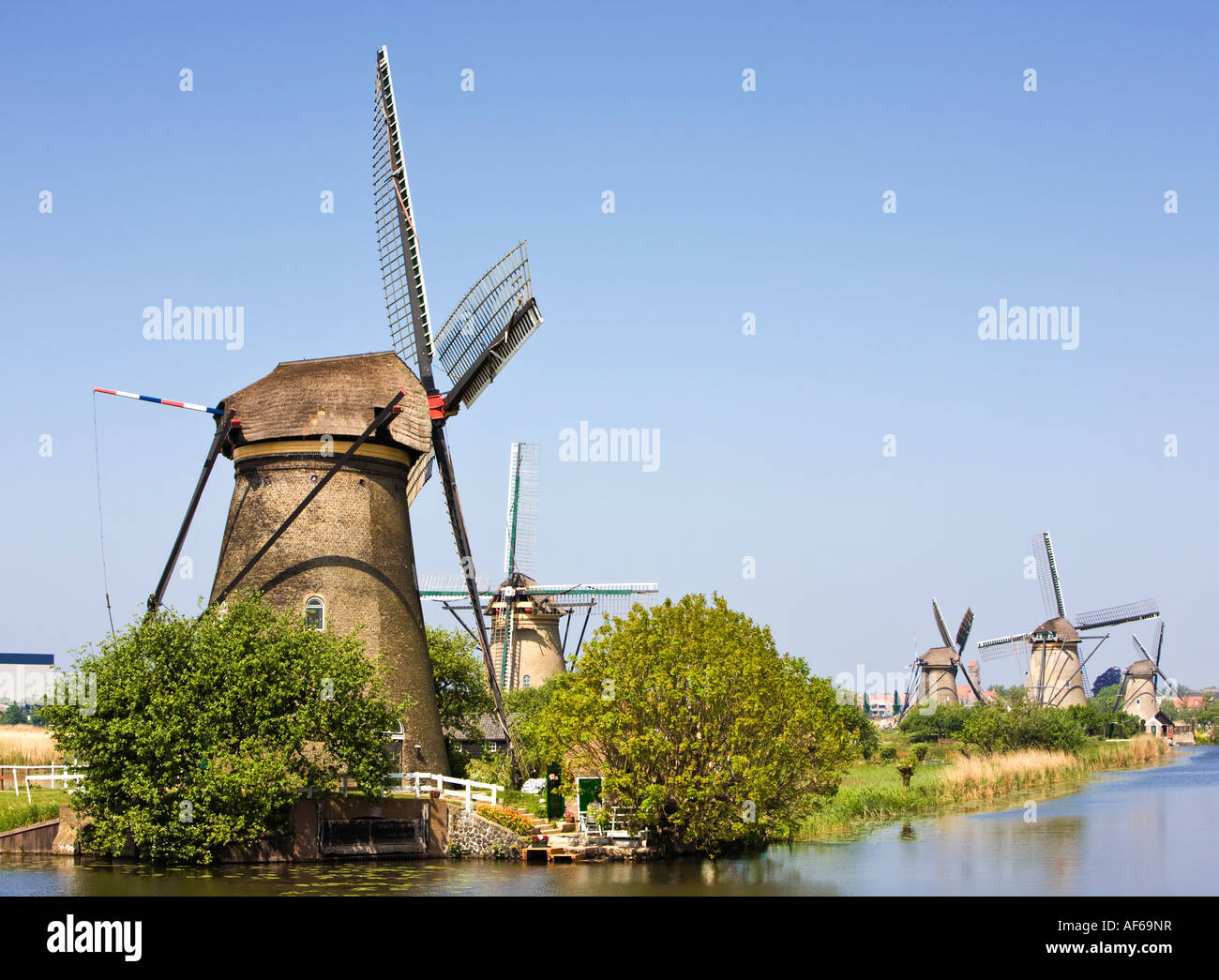 Windmühlen von Kinderdijk, Niederlande, Europe Stockfoto