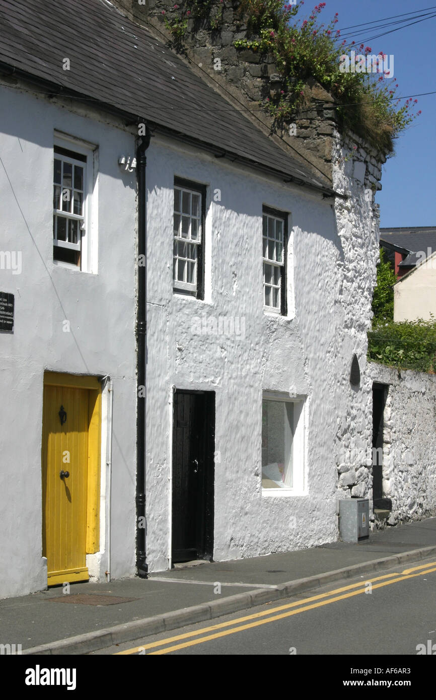 weiß getünchte Häuser in der Straße in Carlingford, County Louth, Irland Stockfoto
