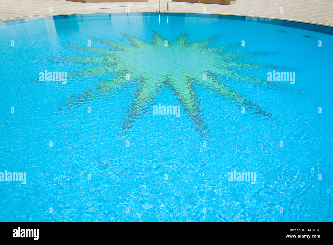 Horizontale Nahaufnahme von einer leeren hell blauen Swimmingpool mit einem Stern Motiv auf der Unterseite. Stockfoto