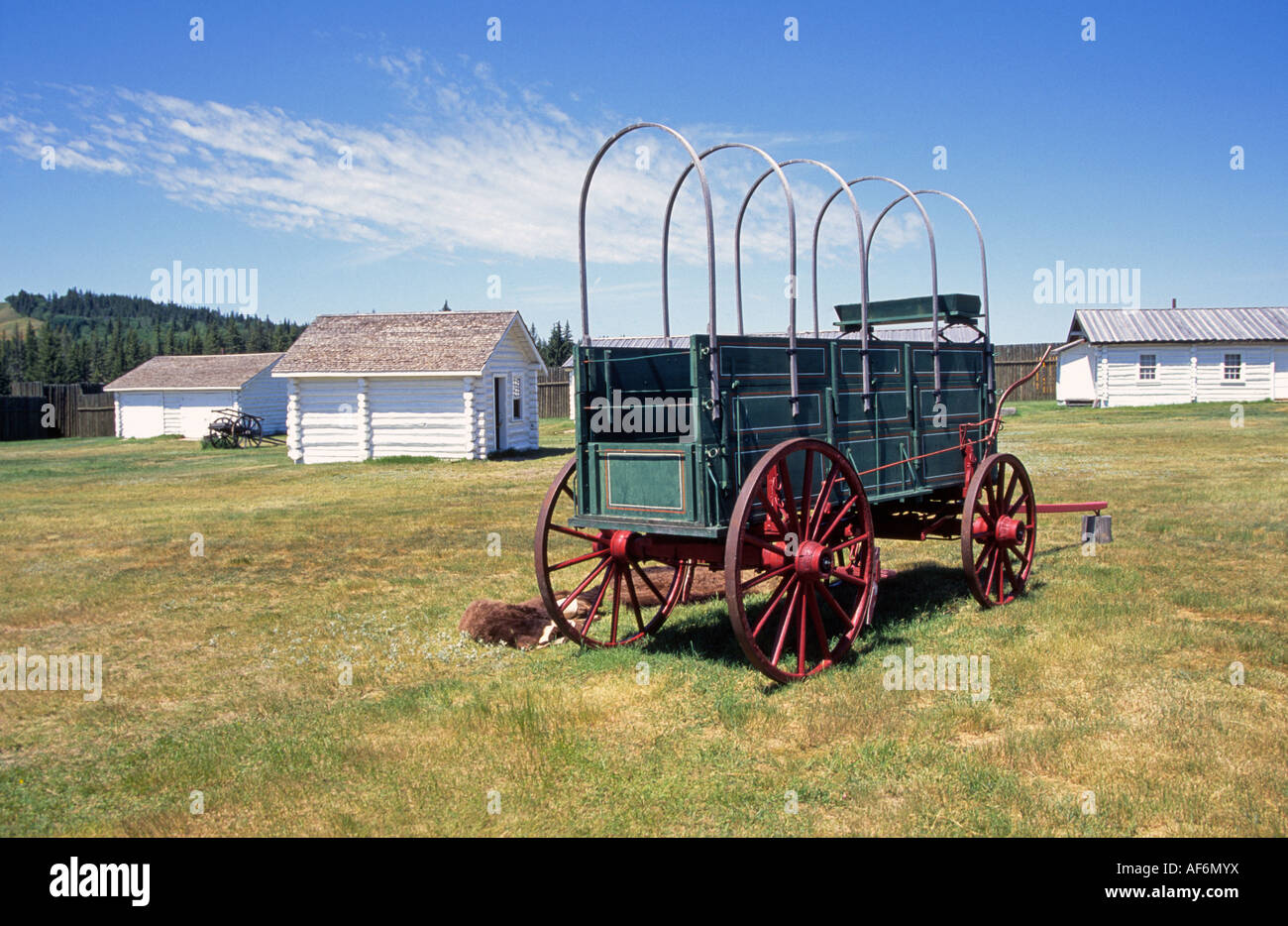 Eine alte Wagen am Sitz der U Bar Ranch eine nationale historische Site in der Nähe von Calgary, Alberta. Stockfoto