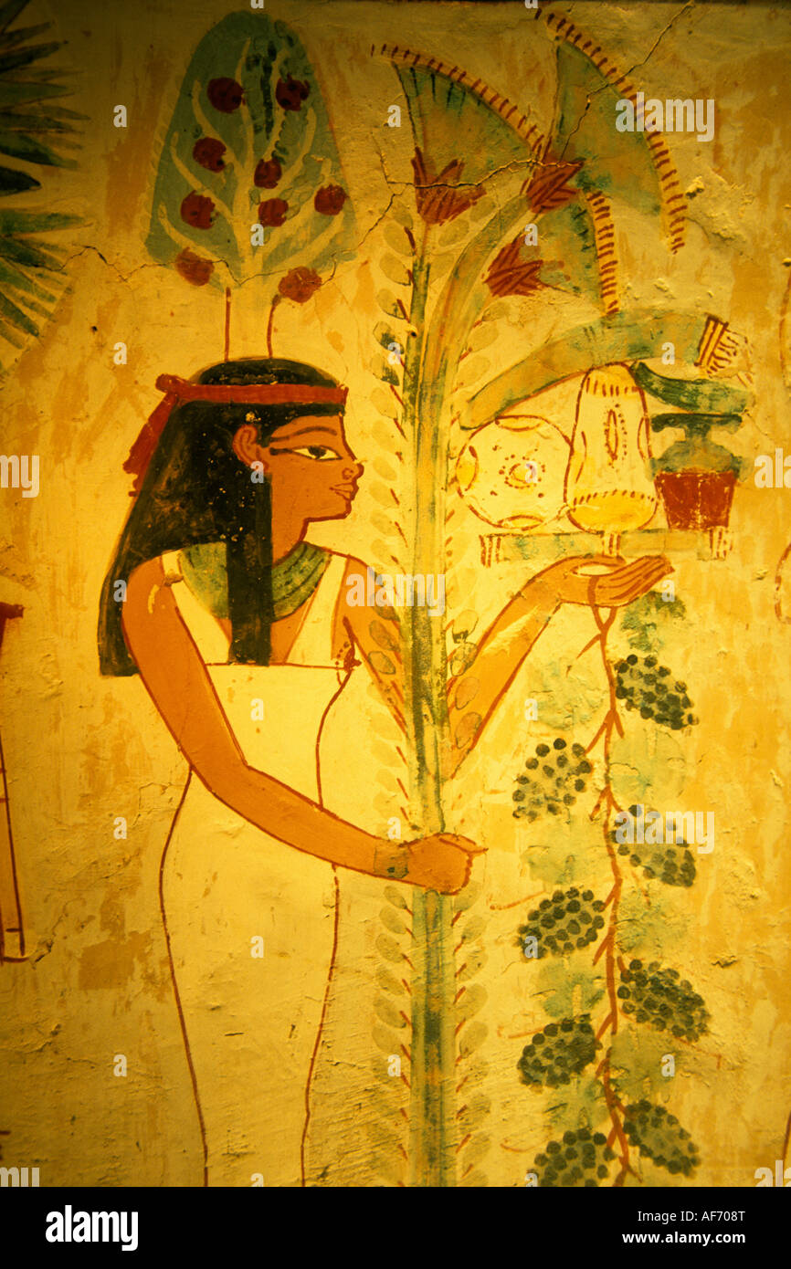 Ägypten, Luxor, Westbank, Tal der noblen, Malerei auf Wand im Grab des Nakht, Szenen aus dem täglichen Leben Stockfoto