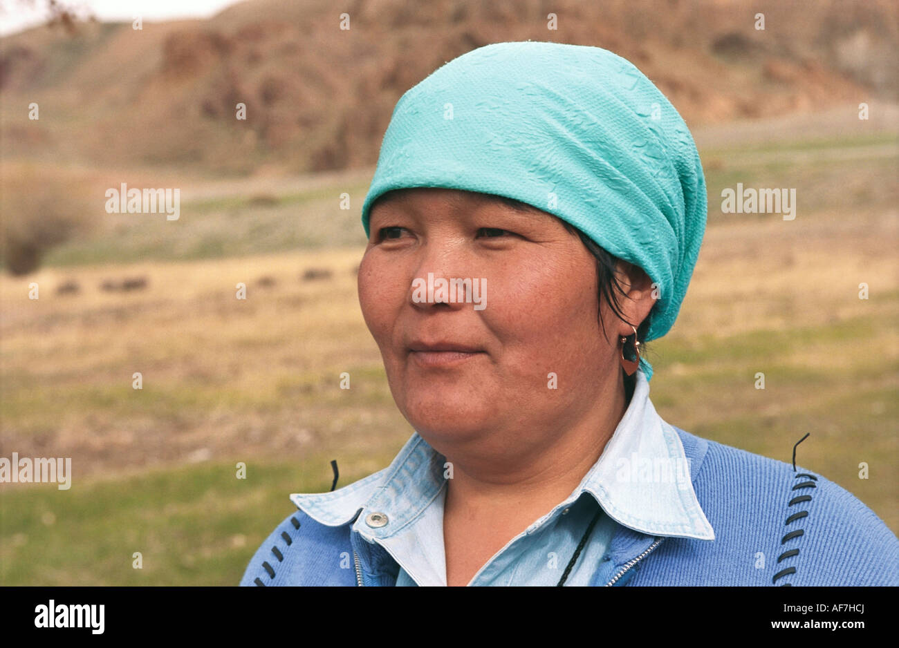 Porträt einer kasachischen Frau. El-Oiyn - nationale Festival der altaischen Menschen. Russland Stockfoto