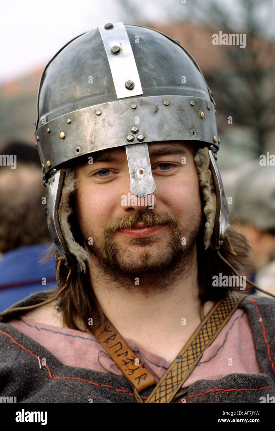 Eine Nachstellung einer Viking und angelsächsischen Schlacht in York, England, UK. Stockfoto