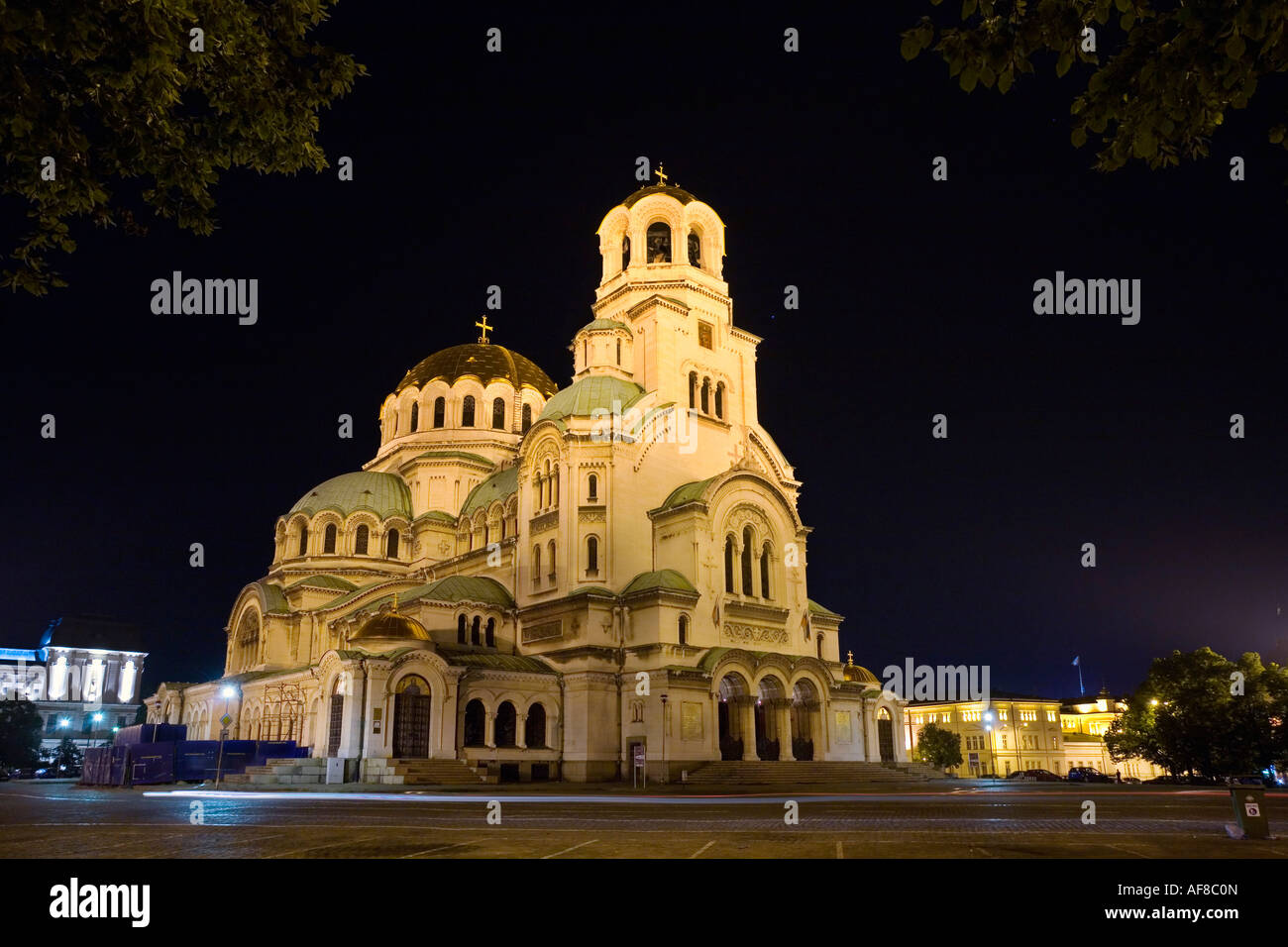Saint Alexander Nevski Cathedral bei Nacht, Sofia, Bulgarien Stockfoto