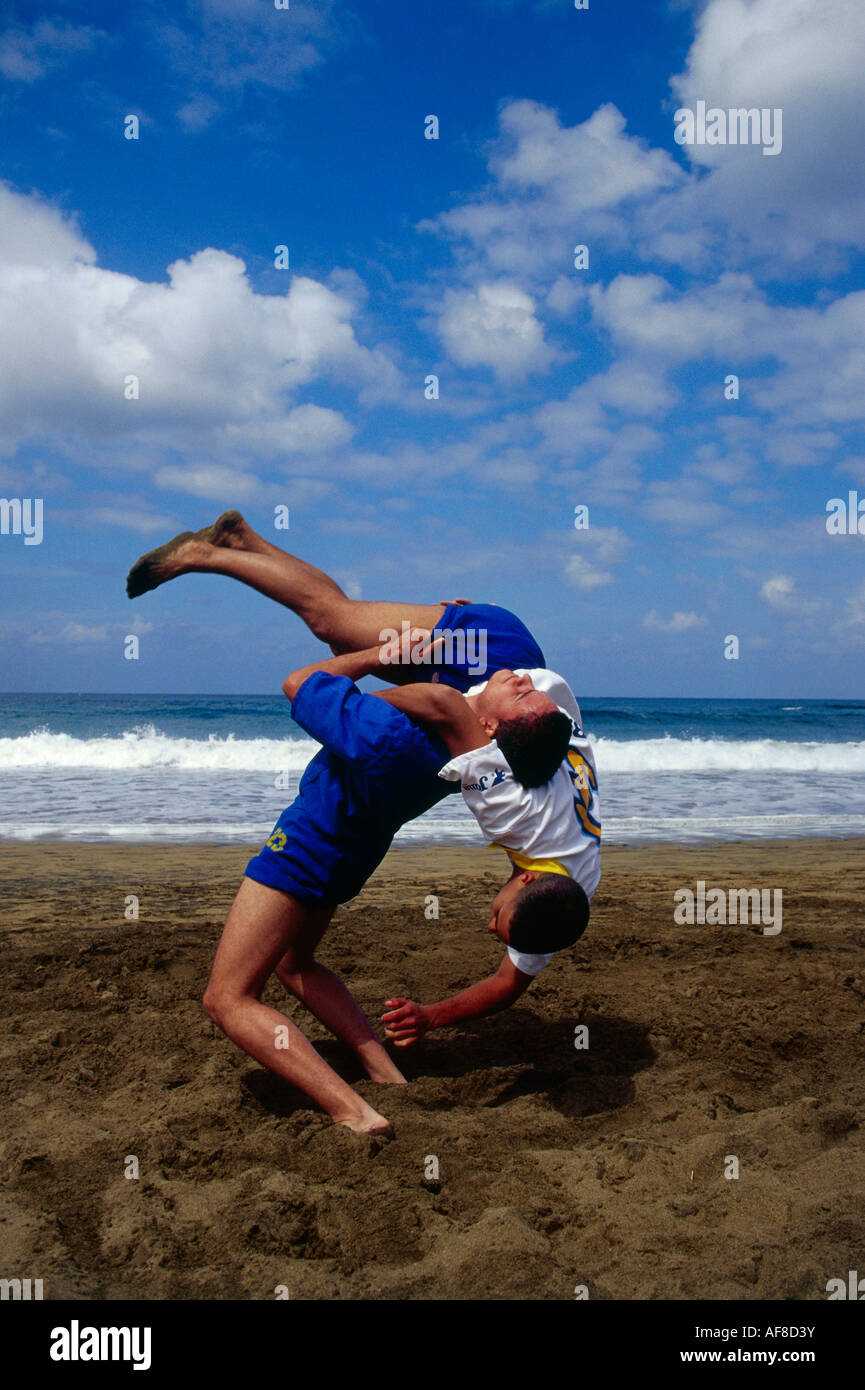 Kanarischer Ringkampf Lucha Canaria, Gran Canaria, Kanarische Inseln, Spanien Stockfoto