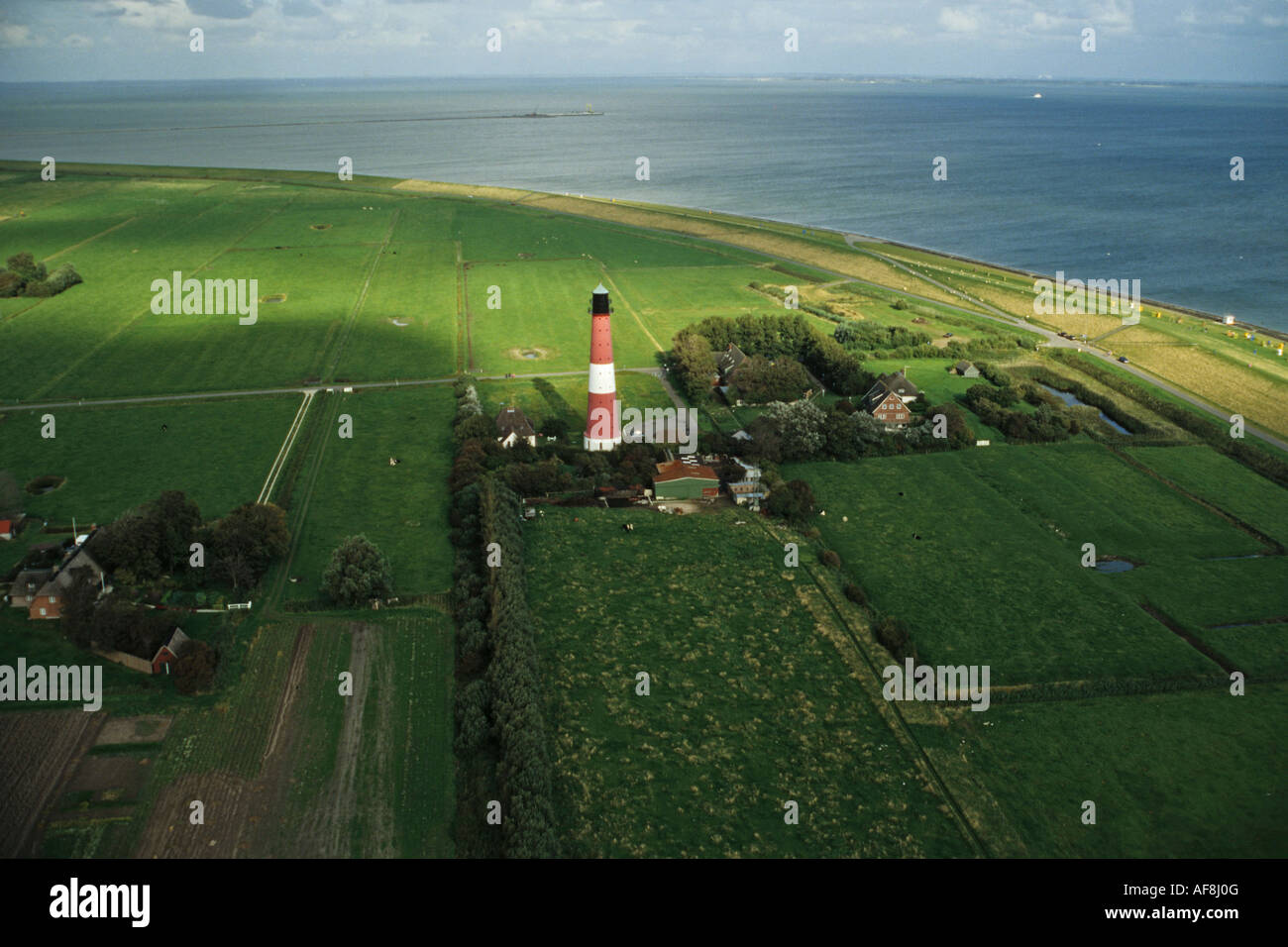 Luftaufnahme von Pellworm Leuchtturm nordfriesischen Insel, Wattenmeer, Bundesland Schleswig Holstein, Küste der nördlichen Ge Stockfoto