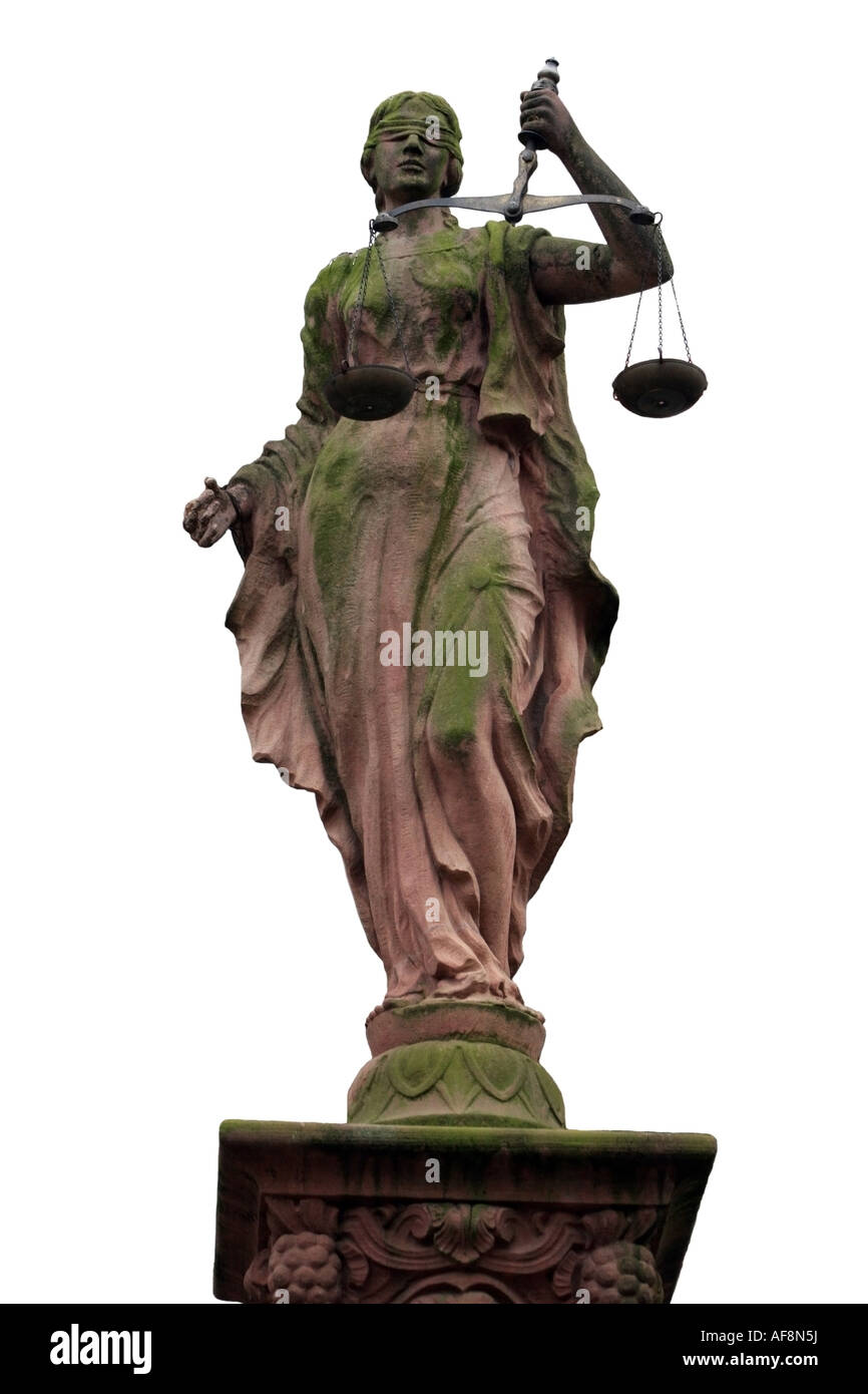 Justitia - Justitia - ist eine Verkörperung der moralischen Kraft, die das Rechtssystem zugrunde liegt. Stockfoto