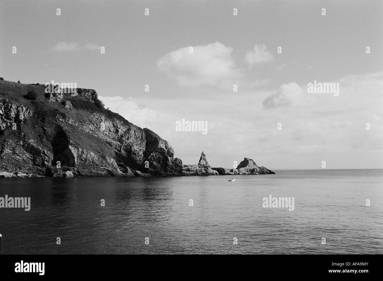 Eine Klippe von der Küste von Torquay in Südengland. Stockfoto