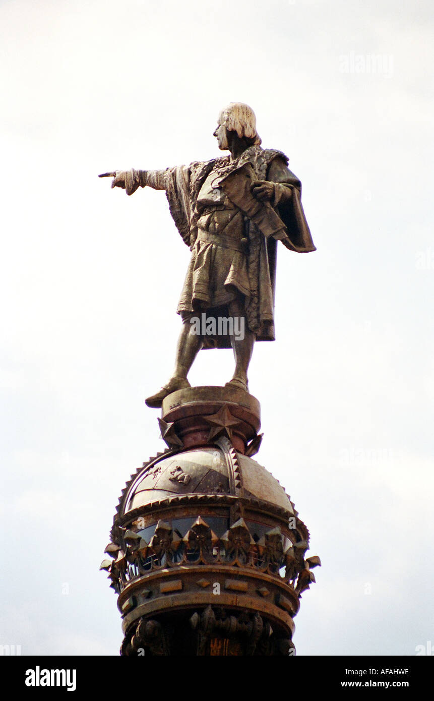 Columbus-Denkmal am Placa del Portal De La Pau, Barcelona, Katalonien, Spanien Stockfoto