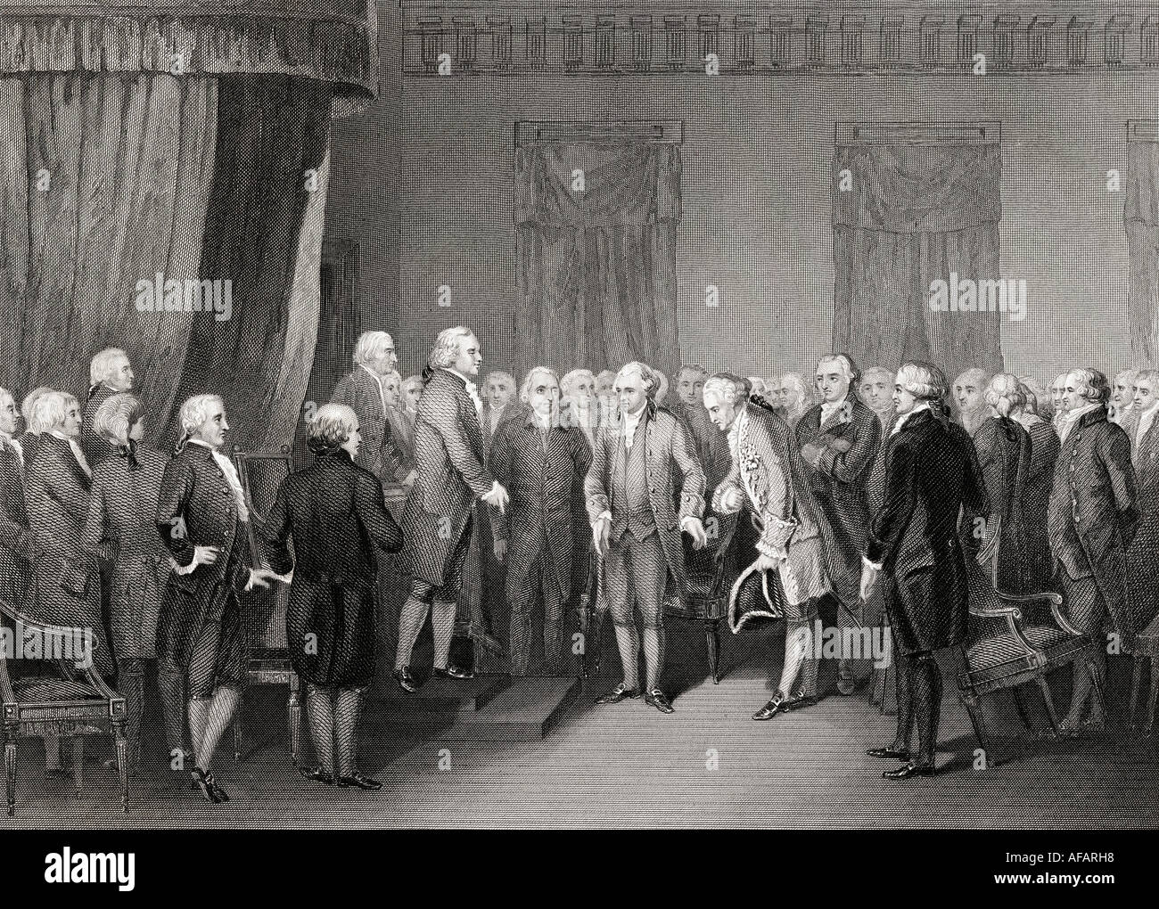 M Gerard, der französische Minister, wurde in den Kongress von Continental aufgenommen, im Jahre 278. Stockfoto
