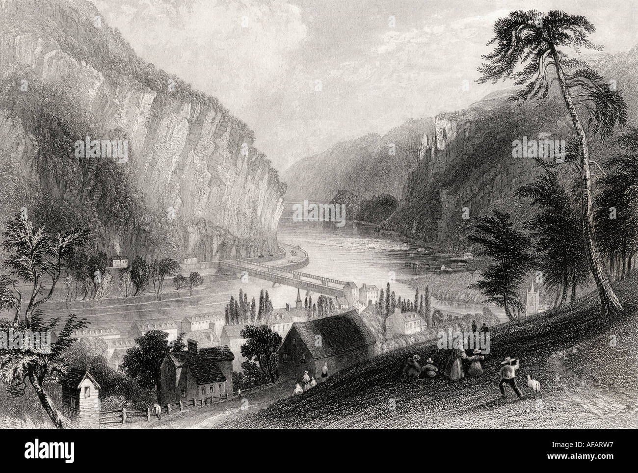 Harpers Ferry, Jefferson County, West Virginia, USA, von der Seite des Potomac. Stockfoto