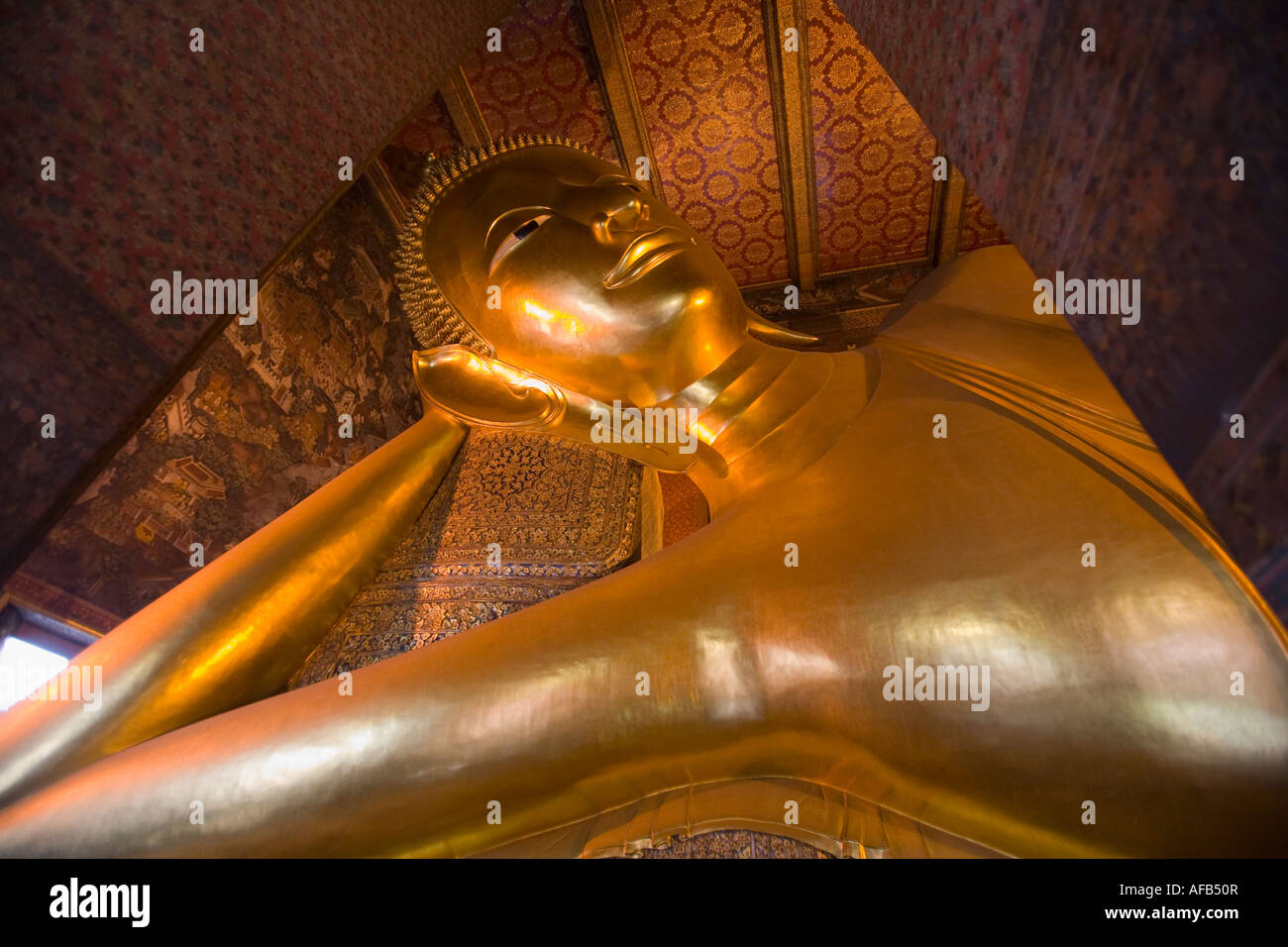 Liegender Buddha Wat Po Bangkok Thailand Stockfoto