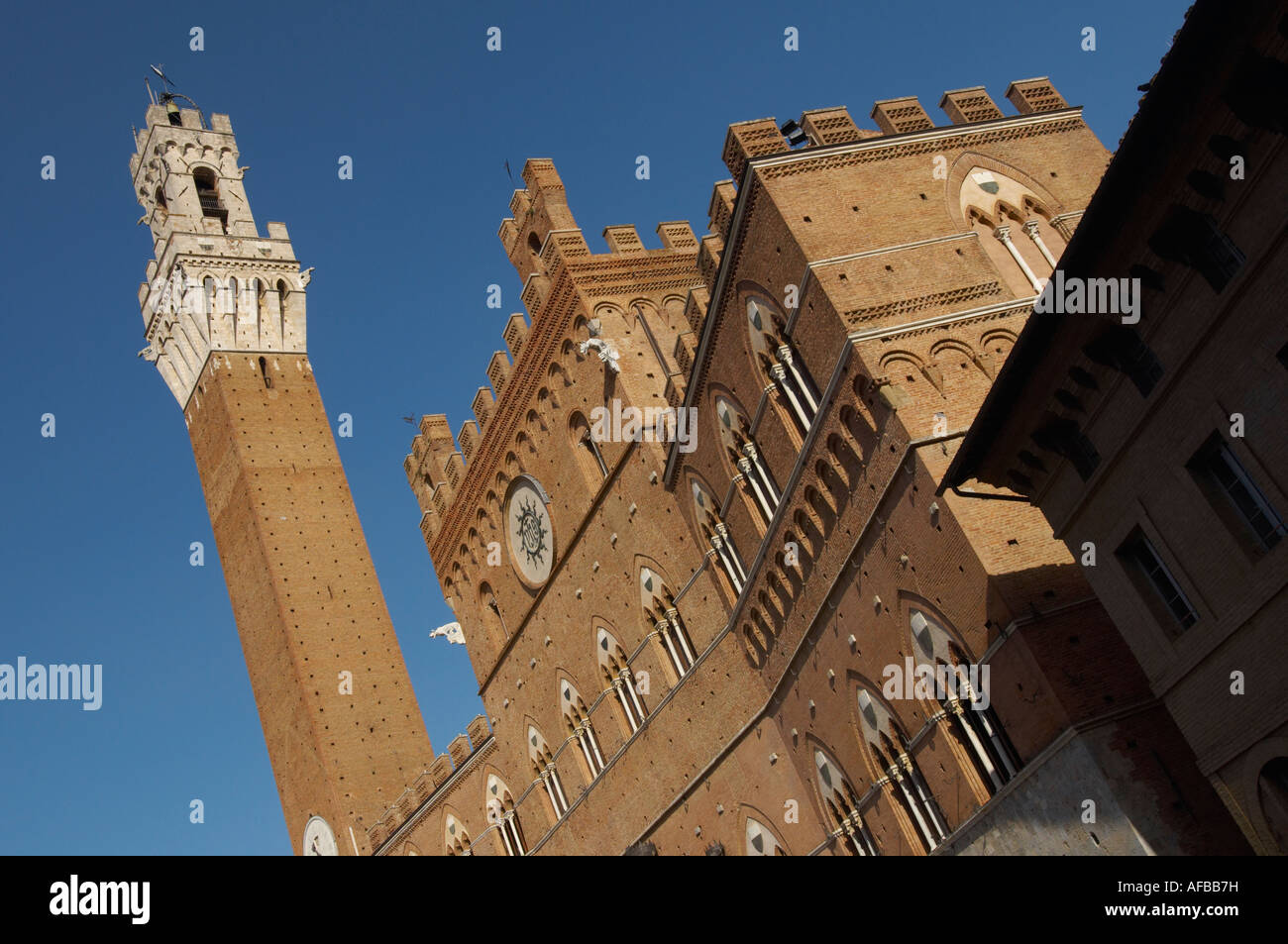 La Torre del Mangia in Il Campo quadratische Siena Stockfoto